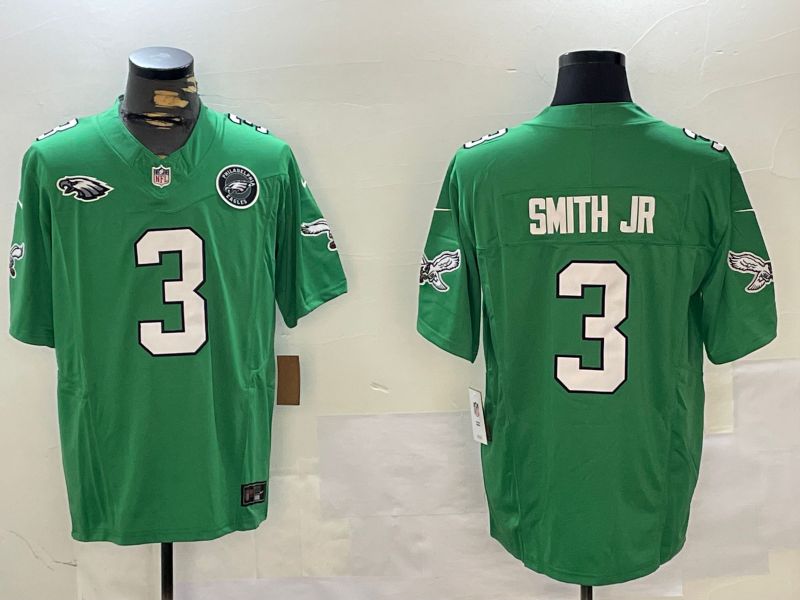 Men Philadelphia Eagles #3 Smith jr Green Throwback 2024 Nike Vapor Limited NFL Jersey style 3